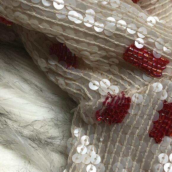 Vintage 100% Silk White & Red Fully Sequin & Beaded Shirt Top - Picture 11 of 16